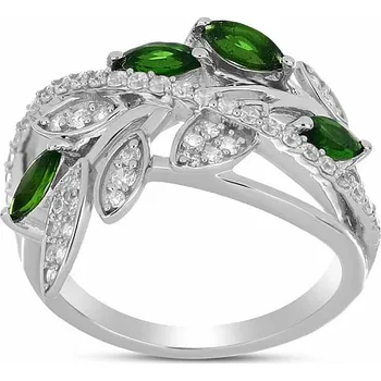 Prsten Prsten stříbrný s broušeným chromdiopsidem a zirkony Ag 925 065681 DIO 54 mm (US 7), 3,7 g
