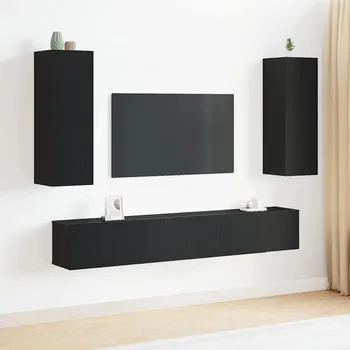 Televizní stolek vidaXL Sestava TV skříněk Nástěnný 5 pcs Černý dub 160 x 30 x 30,5 cm