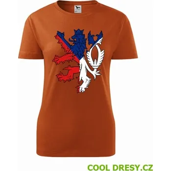 Dámské tričko s českým lvem - Barva: oranžová, Velikost S