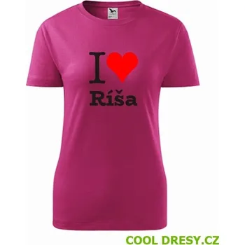 Dámské oblečení Dámské tričko I love Ríša - Barva: purpurová, Velikost S