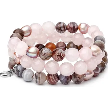 Náramek Gaura Pearls Souprava tří náramků - sladkovodní perla, achát a růvý křemen - ocel 202-63B Barevná/více barev 19 cm