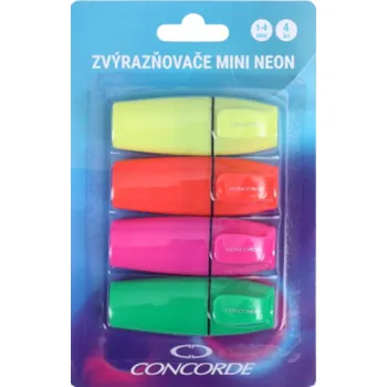 Zvýrazňovač Concorde Sada zvýrazňovačů Mini Neon - 4 ks blistr