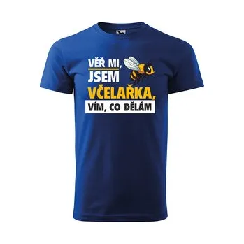 Pánské tričko Tričko s potiskem Věř mi, jsem včelařka: modré 4XL