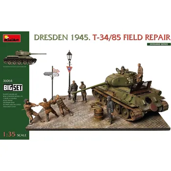 Plastikový model Miniart DRESDEN 1945. T-34/85 FIELD REPAIR. BIG SET 1:35