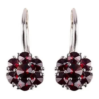 Náušnice stříbrné náušnice s českým granátem - květina (6370777) povrchová úprava: rhodiované