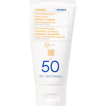 Přípravek na opalování Korres - Yoghurt Tinted Sunscreen Face Cream SPF50 - Tónovací opalovací krém na obličej - 50 ml