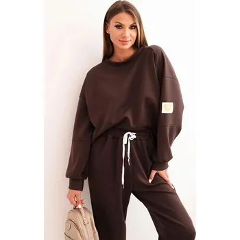 Viskózová tepláková souprava s nášivkou na rukávu model 25353 hnědá