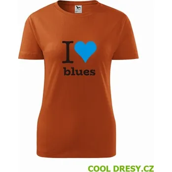 Dámské tričko Dámské tričko I love blues - Barva: oranžová, Velikost XL