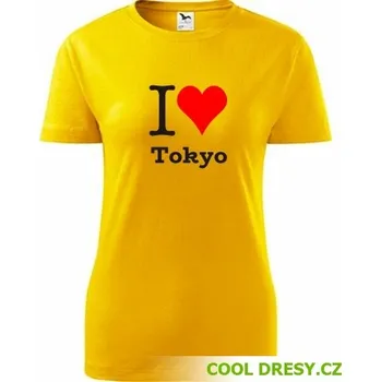 Dámské tričko I love Tokyo - Barva: žlutá, Velikost XL