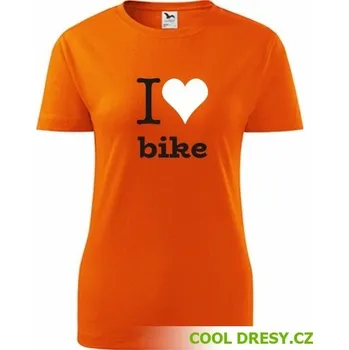 Dámské tričko I love bike - Barva: oranžová, Velikost XXL