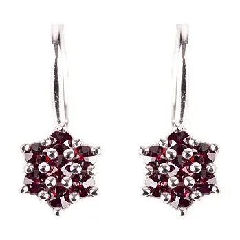 Náušnice Granát Turnov 6370366 stříbrné náušnice s českým granátem - květina