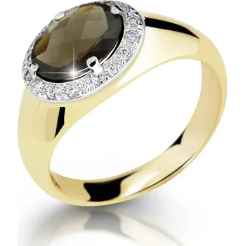 Prsten Cutie Jewellery Zlatý prsten se záhnědou a zirkony Z9003-1892-ZA-X-1 Velikost: 62