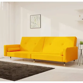 Pohovka vidaXL 2místná rozkládací pohovka se 2 polštáři samet [375748] Barva: Žlutá