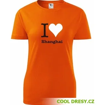 Dámské tričko I love Shanghai - Barva: oranžová, Velikost XXL