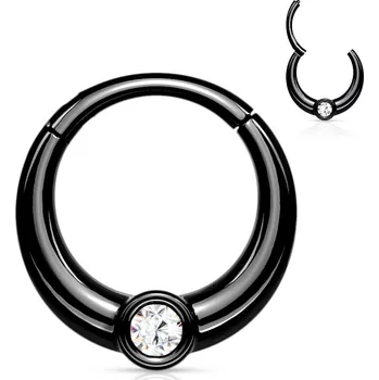 Piercing Atreya Ocelový kroužek s otevíráním a čirým zirkonem Barva: Černá