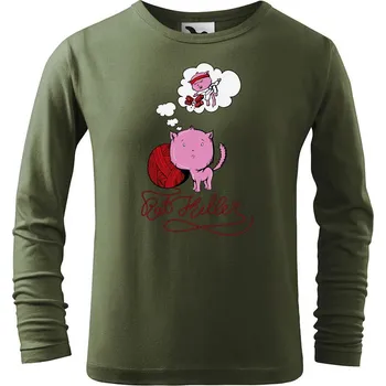 Dětská móda DOBRÝ TRIKO Dětské bavlněné triko Kočičí sen Velikost: 146/10 let, Barva: Khaki