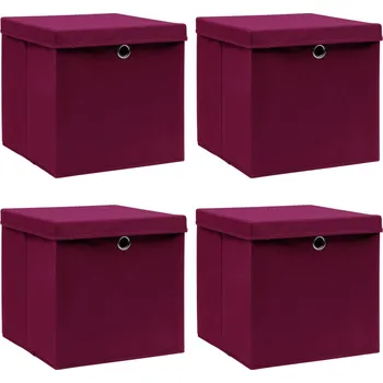Úložný box vidaXL Úložné boxy s víky 4 ks tmavě červené 32 x 32 x 32 cm textil