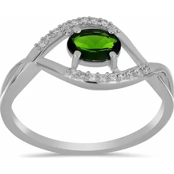 Prsten Prsten stříbrný s broušeným chromdiopsidem a zirkony Ag 925 029337 DIO 54 mm (US 7), 2,1 g