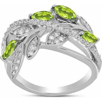 Prsten Prsten stříbrný s broušeným olivínem a zirkony Ag 925 065681 PD 62 mm (US 10), 3,7 g