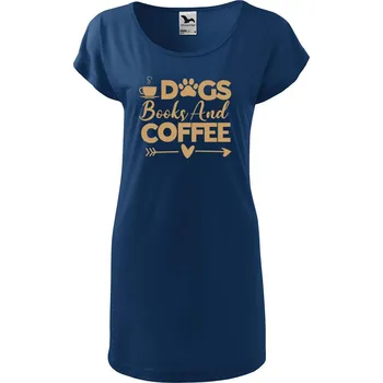 Dámské tričko DOBRÝ TRIKO Dámské tričko/šaty Psi knihy a káva Velikost: 2XL, Barva: Půlnoční modrá
