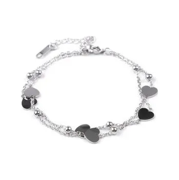 Náramek Náramek z nerezové oceli dvojitý, srdce - 1 ks - 1 platina