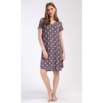 Dámská noční košile Dámská noční košile s krátkým rukávem Puntíky - hnědá - L