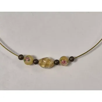 Náhrdelník Náhrdelník na lanku s vinutkami - žlutá/růžičky