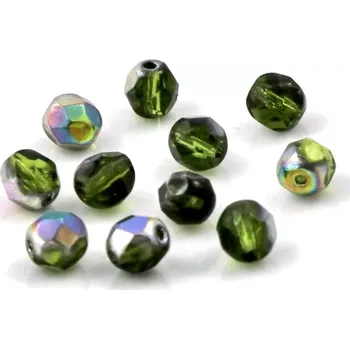 Korálek Broušené korálky 6mm zelené s pokovem – 30 ks