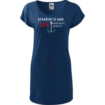 Dámské tričko DOBRÝ TRIKO Dámské tričko/šaty s potiskem Rybaření Velikost: 2XL, Barva: Půlnoční modrá