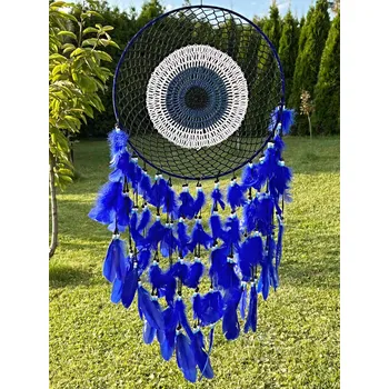 Lapač snů Magieprirody.cz Velký modrobílý lapač snů s háčkovaným středem #ZB401