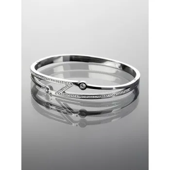 Náramek Prosperk Luxusní pevný náramek z chirurgické oceli s motivem blesku a drobnými čirými krystaly S0649