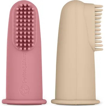 Zubní kartáček PETITE&MARS Sada silikonových zubních kartáčků na prst Rose&Sand 2 ks 0m+