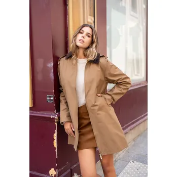 Dámský kabát/bunda s kapucí Laura&Jo 6063 barva: hnědá-camel, velikost: L