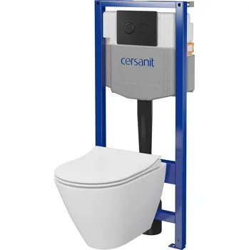 WC sada CERSANIT SYSTEM 50 pneumatická podomítková sada, oválná mísa CITY, deska, černé tlačítko S701-763