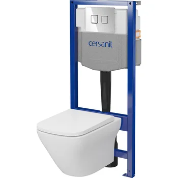 Klozet CERSANIT SYSTEM 50 pneumatická podomítková sada, mísa LARGA, deska, chromované tlačítko S701-755