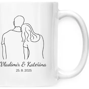 Hrnek malý bílý s potiskem Zamilovaný pár - upravitelná jména a datum