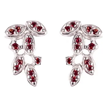 Náušnice stříbrné náušnice s českým granátem - lístek (6371511) povrchová úprava: rhodiované