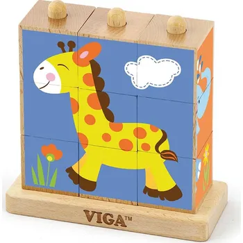 Dřevěná hračka Dřevěné puzzle kostky na stojánku Viga Zoo