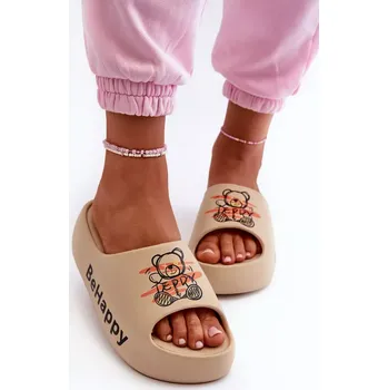 Dámské žabky Lehké dámské pantofle na silné podrážce s medvídkem pěna tmavě béžová Serefina Velikost: 40/41