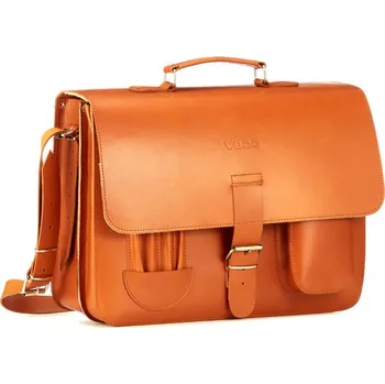 Pánská aktovka VOOC Vintage kožená aktovka taška na notebook VOOC; koňak