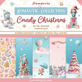 Umělecký papír Stamperia Sada oboustranných papírů 20x20cm Candy Christmas (10ks)