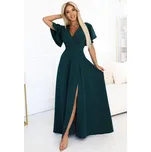 Lahvově zelené dlouhé šaty s výstřihem JENNIFER 581-8 Velikost: 3XL