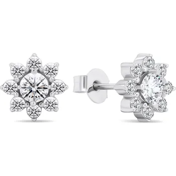 Náušnice Brilio Silver Slušivé stříbrné náušnice se zirkony Kytičky EA577W + 2 měsíce na vrácení zboží