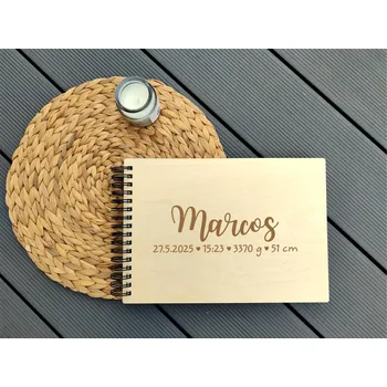 Fotoalbum Dětské dřevěné fotoalbum se jménem na přání a údaji o narození - D-decor