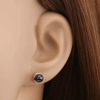 Náušnice Zlaté náušnice 585 - malý lesklý kruh s modrou kulatou perlou, puzetky