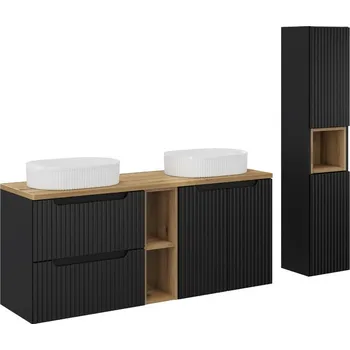 Koupelnový nábytek Koupelnová sestava Nova Black se skříňkami a umyvadly 140 cm černá/dub evoke