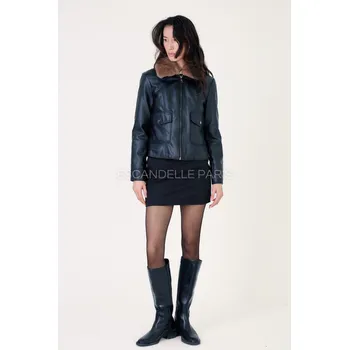 Dámský kabát Trendy koženková bunda s límcem Escandelle Paris 5147 barva: černá, velikost: S