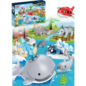 ostatní stavebnice Stavebnice 186 dílků velká sada zvířátek + letadlo s pilotem a další příslušenství, kompatibilní velké kostky pro děti od 3 let