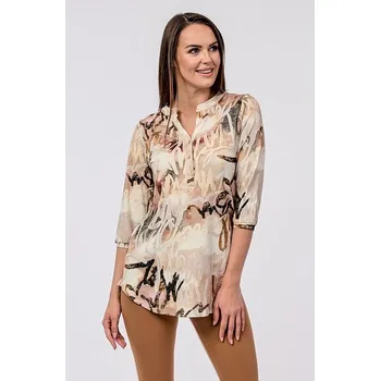 Dámská halenka Delší béžovohnědá dámská halenka s légou a 3/4 rukávy 7786 velikost 2XL