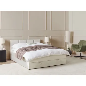 Postel Kontinentální postel krémově bílá látkové čalounění 160 x 200 cm s úložným prostorem s matrací a čelem moderní styl ložnice Beliani